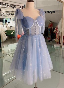 Picture of Lovely Blue Short Tulle Homecoming Dresses Prom Dress, Blue Evening Dress